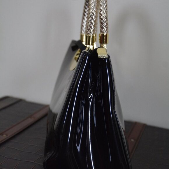 HOXIS Charm Glossy Metal Grip Structured Shoulder Handbag Women Satchel NEW - Picture 7 of 12